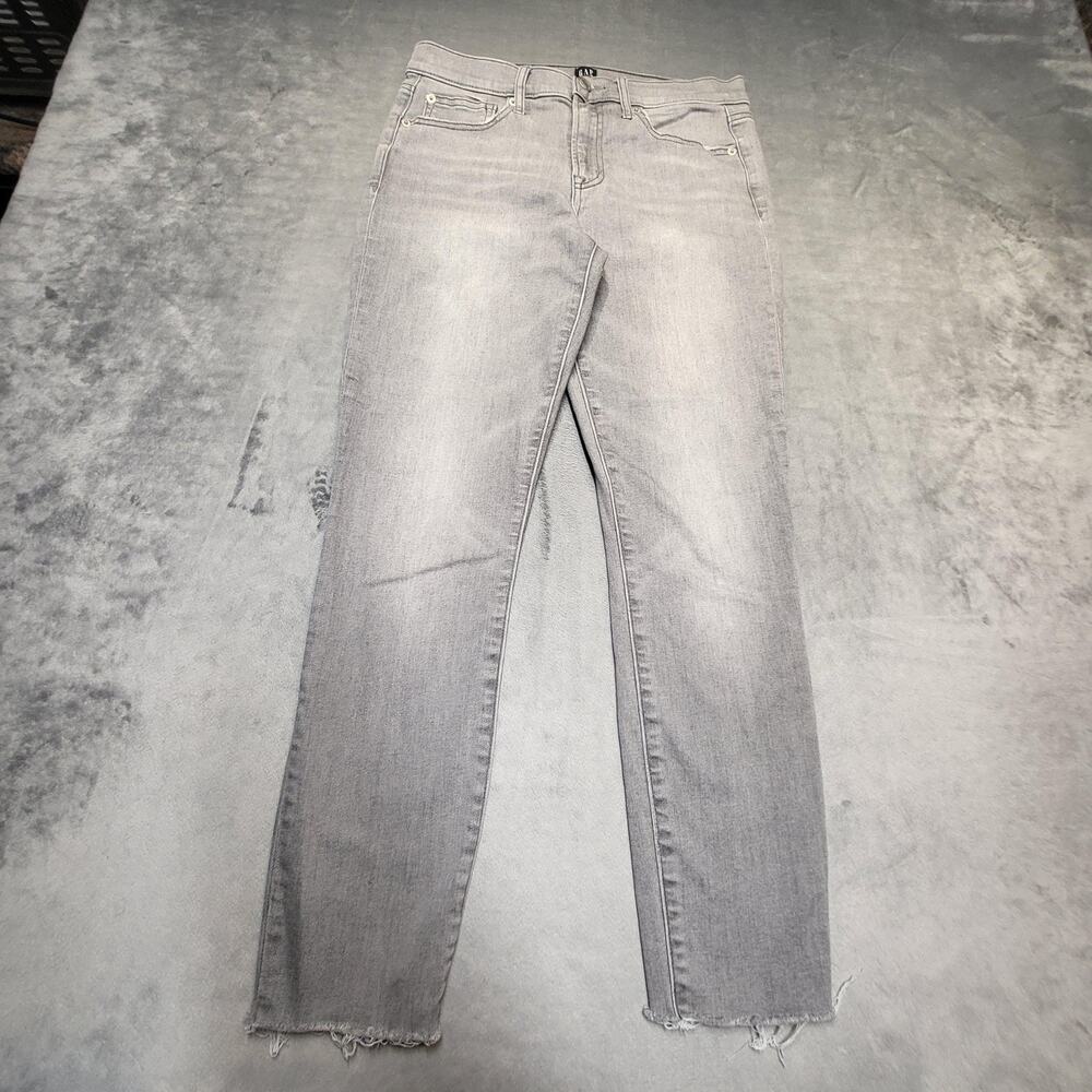 Gap Jeans Womens 8 Gray True Skinny Mid Rise Distressed Raw Hem Stretch 5-Pocket